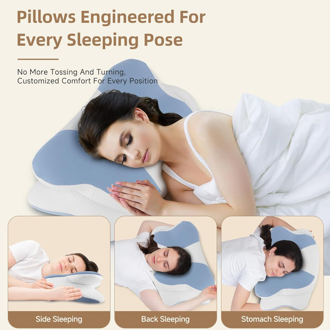 High-Quality Ergonomic Memory Foam Cervical Pillow - Neck & Shoulder Support, Adjustable for Side, Back & Stomach Sleepers, 