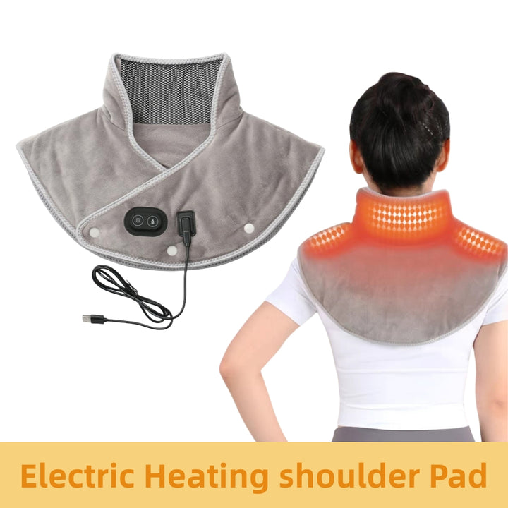 Luxury Electric Heating Shoulder and Neck Pad Massager with 3-Heat Levels, USB-Powered Hot Compress Shawl for Cervical, Back 