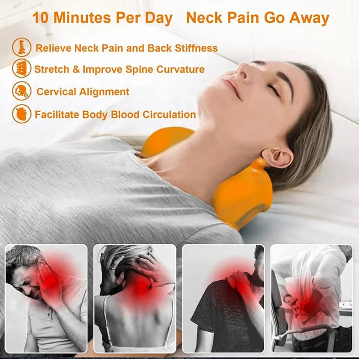 Premium Neck & Back Stretching Device for Spine Alignment, Cervical & Lumbar Traction, Silicone Massage Board for Pain 