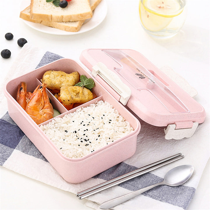 Premium Microwave Lunch Box – Wheat Straw Bento Box for Kids & Adults, Food Storage Container with Spoon & Chopsticks, Eco-