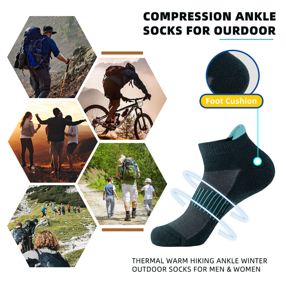 Premium Compression Socks for Men & Women – 6 Pairs Sweat Absorbing Ankle Socks for Hiking, Running, Sports – Low Cut, 