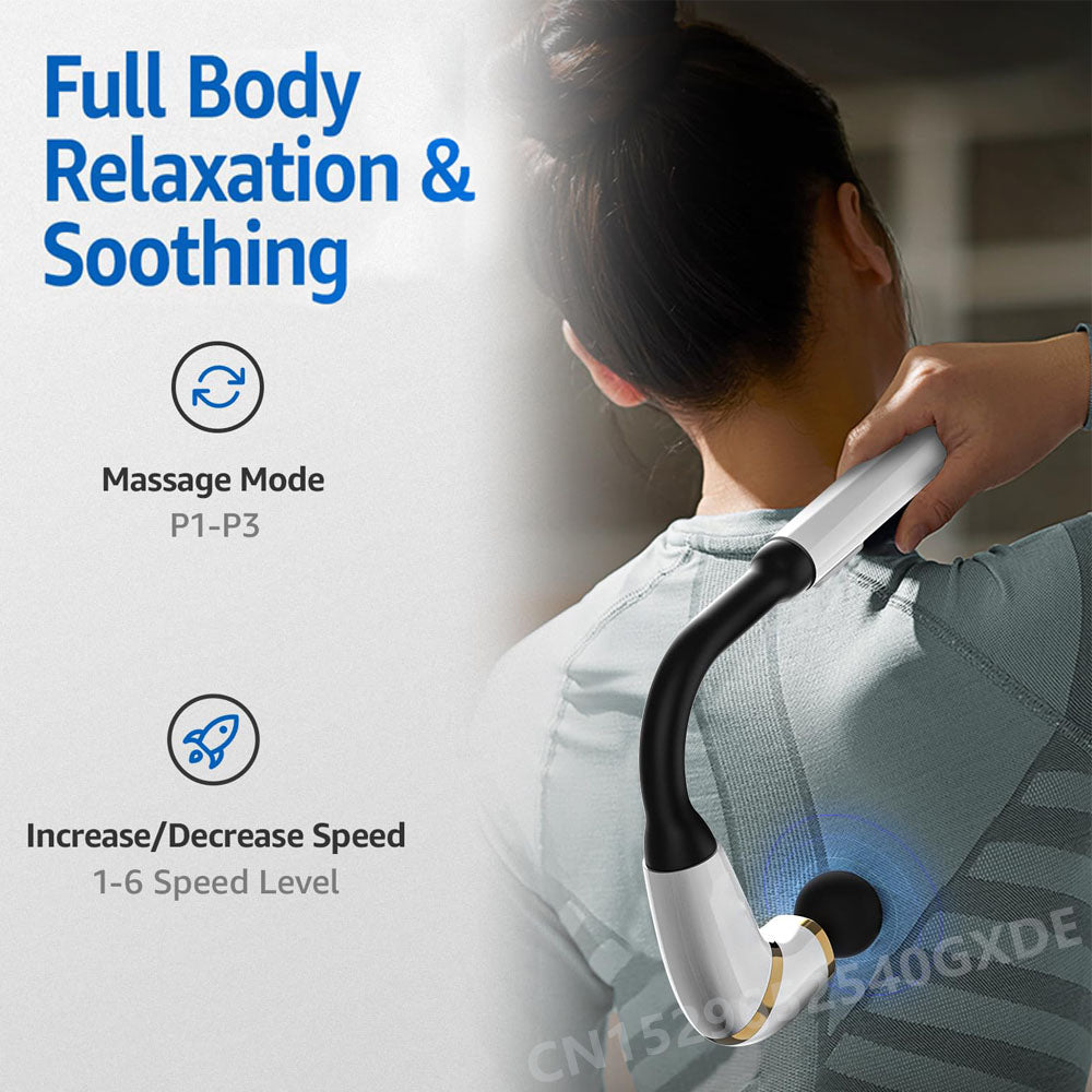 Premium Bent Handle Massage Gun for Deep Tissue Relief, Long Handle Electric Cervical Massager with Adjustable Speed & Modes 