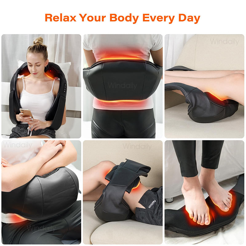 Luxury Shiatsu Neck, Back & Shoulder Massager with Heat, 4D Deep Kneading for Full Body Muscle Relief, Electric Massage 