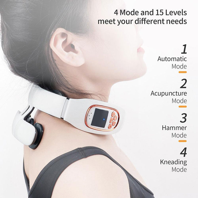 Premium 6-Head Smart Electric Neck and Back Pulse Massager - TENS Wireless Heat Therapy, Cervical Vertebra Pain Relief &