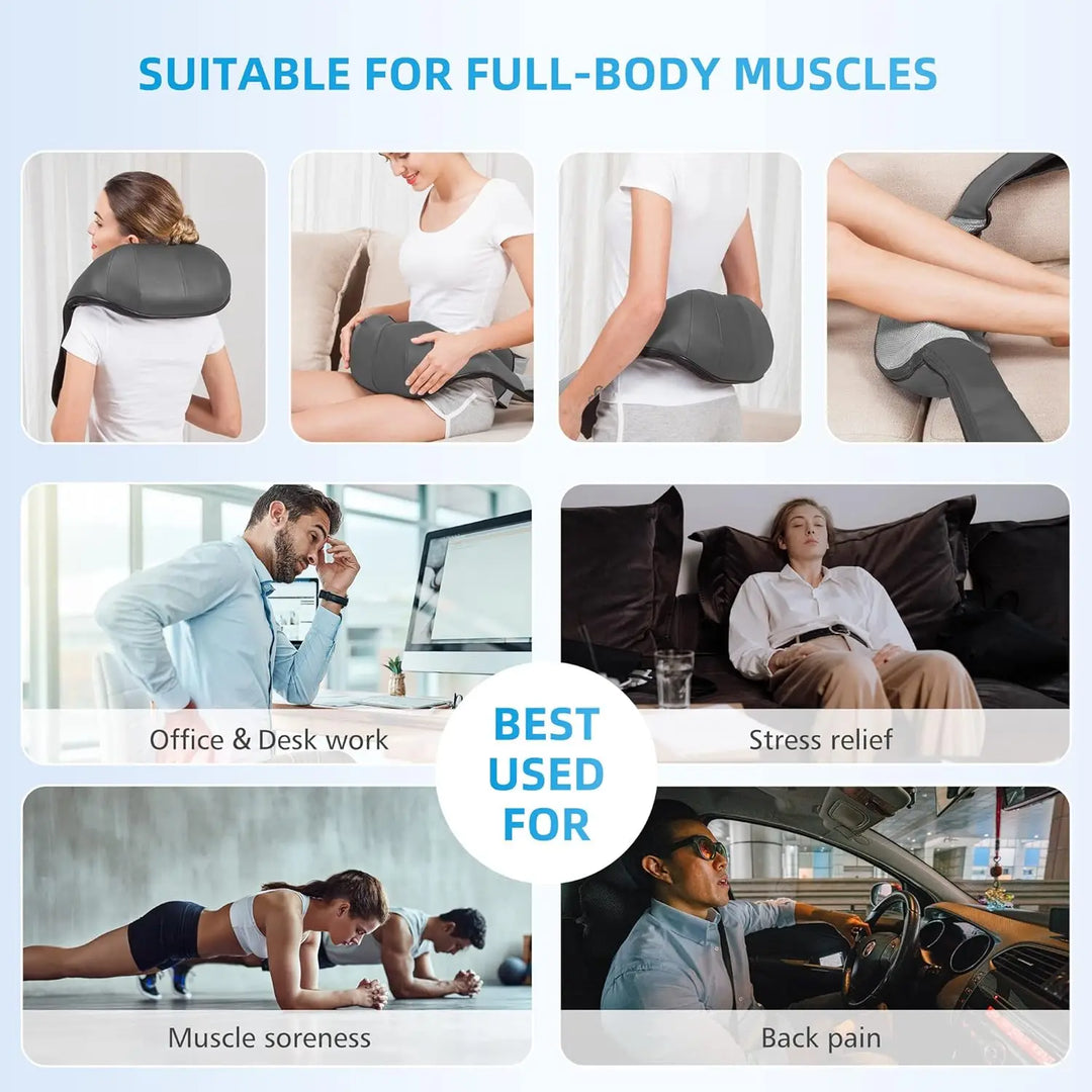 Luxury Shiatsu Neck, Back & Shoulder Massager with Heat, 4D Deep Kneading for Full Body Muscle Relief, Electric Massage 