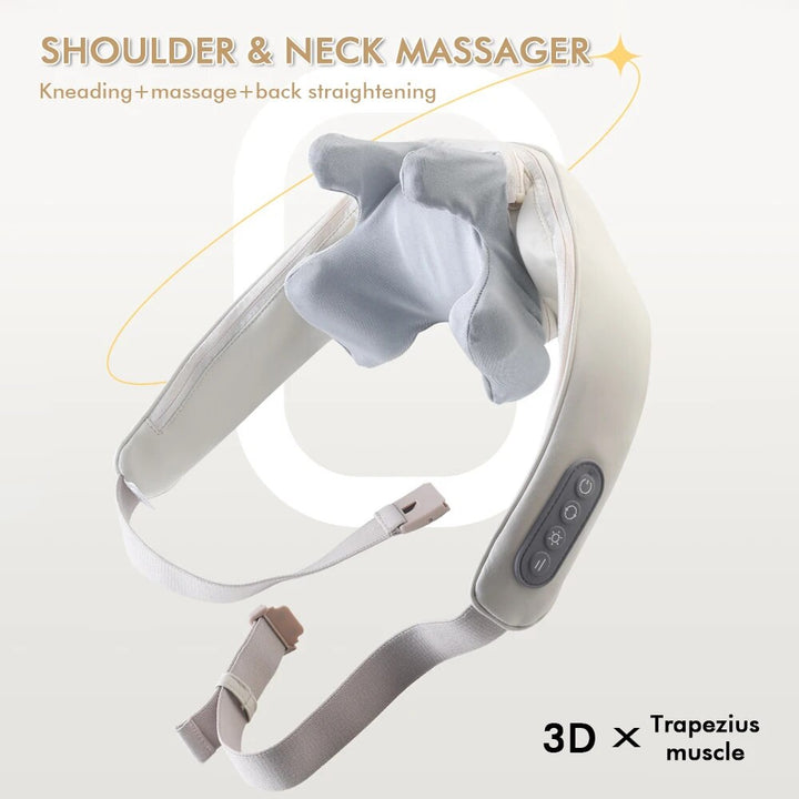 Luxury Neck and Shoulder Massager with Heat, Deep Tissue Shiatsu Kneading for Pain Relief, Electric Rechargeable Massage