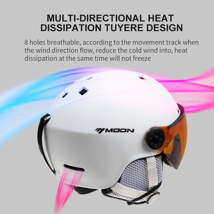 Premium Ski Helmet with Integrated Goggles – Inmold PC & EPS Construction, Adjustable Chin Pad & Head Circumference, 