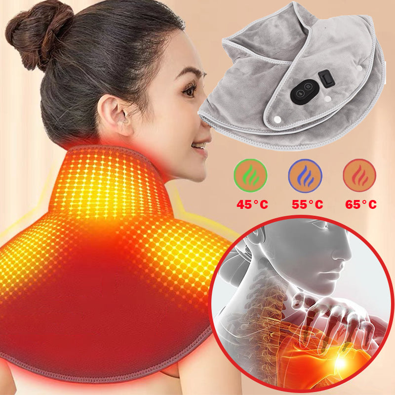 Luxury Electric Heating Shoulder and Neck Pad Massager with 3-Heat Levels, USB-Powered Hot Compress Shawl for Cervical, Back 