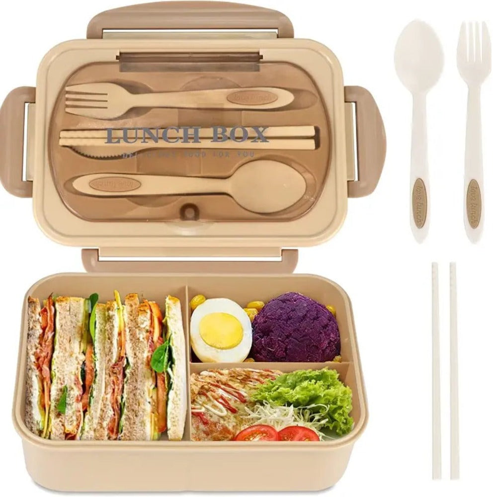 Premium Lunch Box with Tableware – Square Divided Bento Box for Office Workers, Leak-Proof, Microwave Safe, Ideal for Picnic 