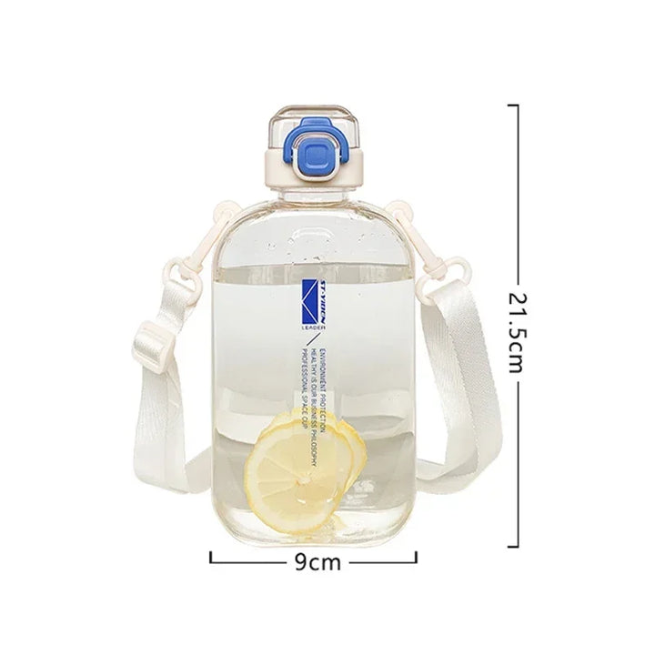 Premium Transparent Water Bottle – 750ML Portable Travel Canteen with Adjustable Strap – Elegant Slim Design for Sports, 