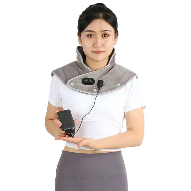 Luxury Electric Heating Shoulder and Neck Pad Massager with 3-Heat Levels, USB-Powered Hot Compress Shawl for Cervical, Back 