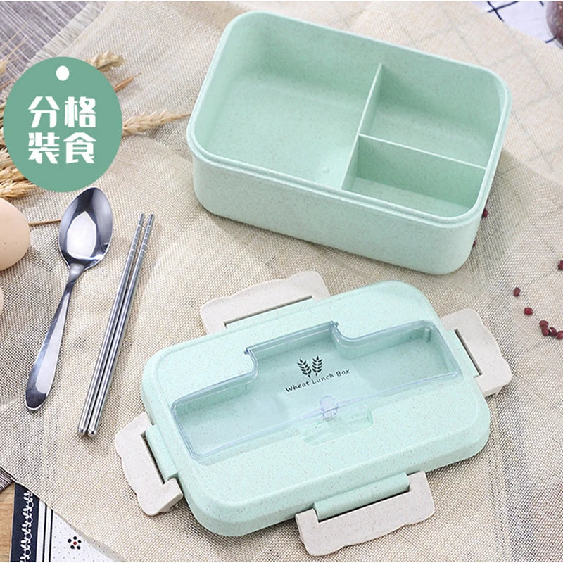 Premium Microwave Lunch Box – Wheat Straw Bento Box for Kids & Adults, Food Storage Container with Spoon & Chopsticks, Eco-