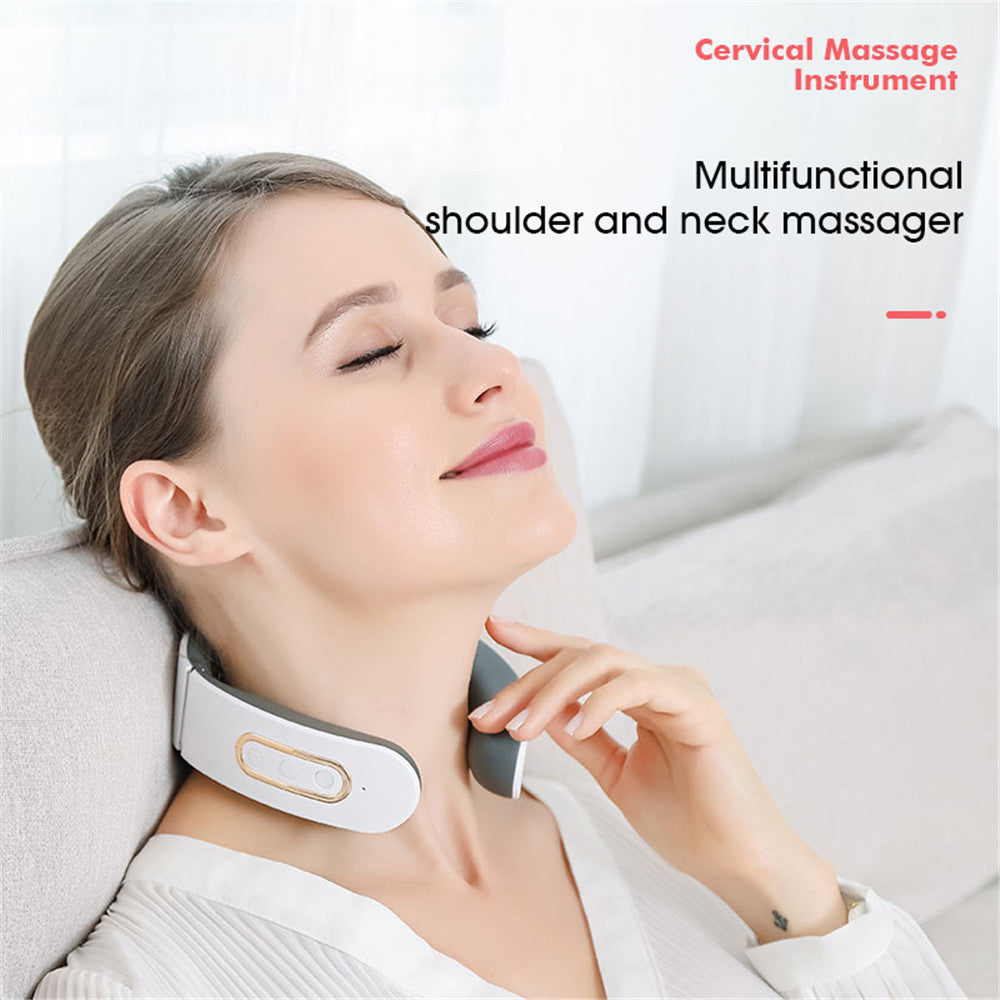 High-Quality Portable Electric Neck Massager with Pulse Back Relief - 6 Modes, Voice Broadcast, Heating & Kneading Therapy 