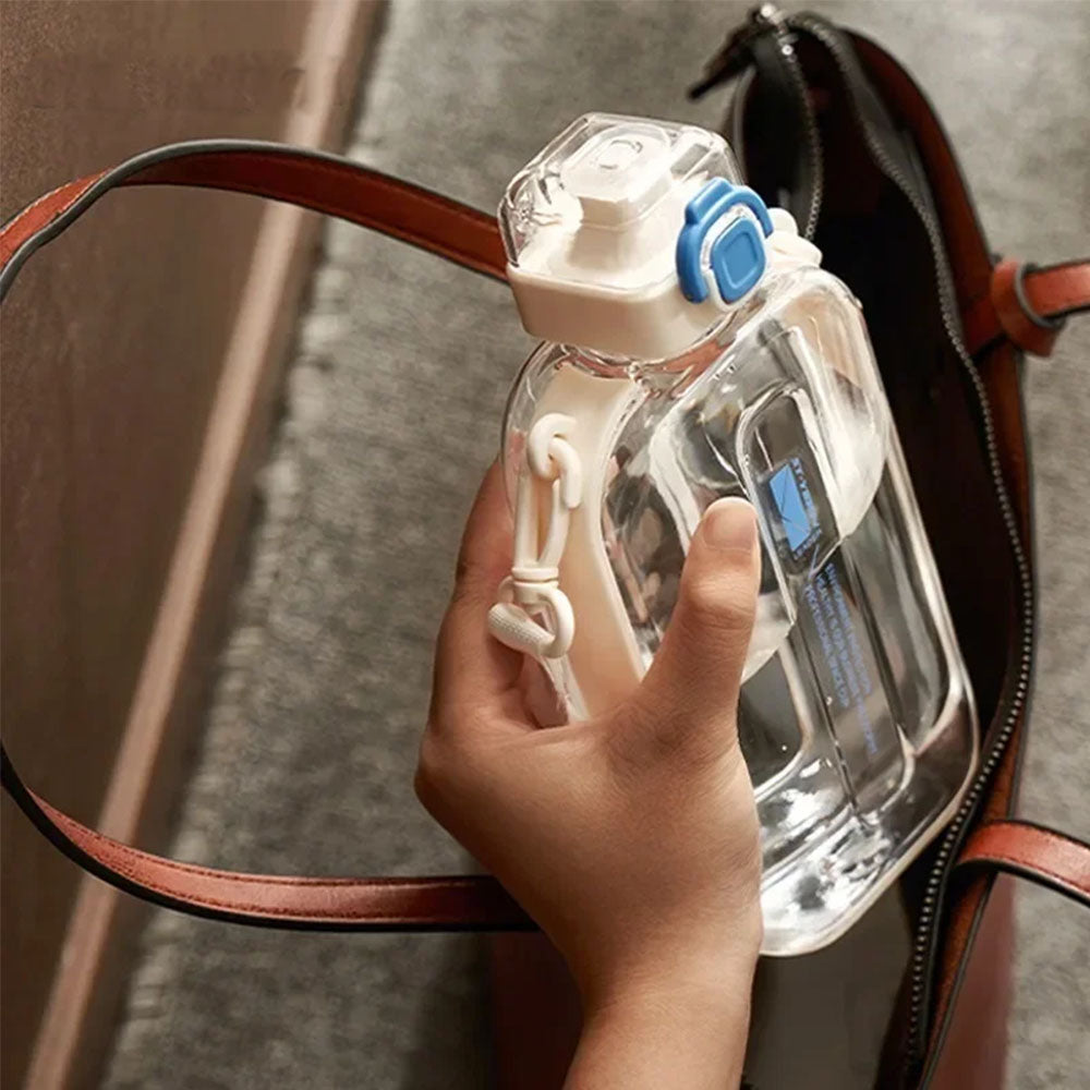 Premium Transparent Water Bottle – 750ML Portable Travel Canteen with Adjustable Strap – Elegant Slim Design for Sports, 