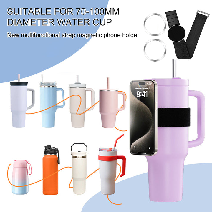 Premium Magnetic Mobile Phone Holder – Adjustable Strap for 70-100mm Water Cup, Strong Magnetic Attraction, Compatible with 