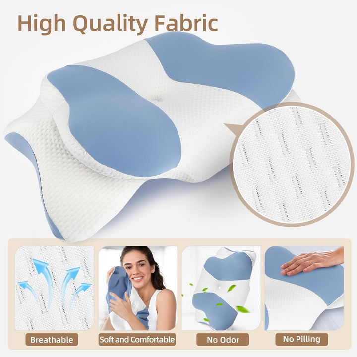 High-Quality Ergonomic Memory Foam Cervical Pillow - Neck & Shoulder Support, Adjustable for Side, Back & Stomach Sleepers, 