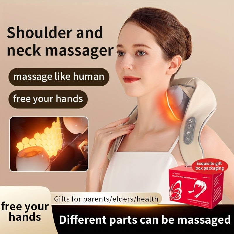 Luxury Neck and Shoulder Massager with Heat, Deep Tissue Shiatsu Kneading for Pain Relief, Electric Rechargeable Massage