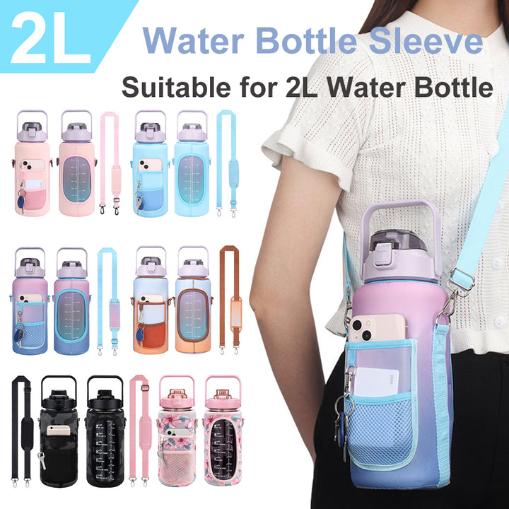 Premium 2L Water Bottle Sleeve with Pop-Up Straw – Leakproof Half Gallon Jug, Insulated Holder, Storage Pockets for Phone,  