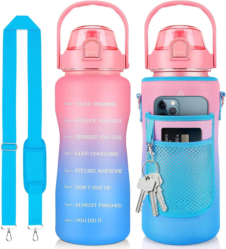 Premium 2L Water Bottle Sleeve with Pop-Up Straw – Leakproof Half Gallon Jug, Insulated Holder, Storage Pockets for Phone,  