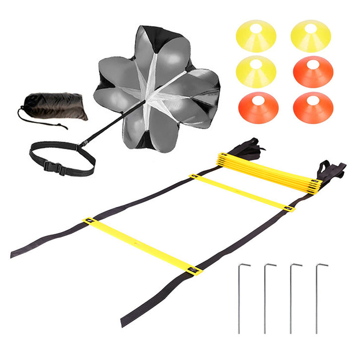 Premium Agility Training Kit for Football & Soccer – Speed Ladder, Balance Disc Cones, Chute Running Umbrella, Stakes &