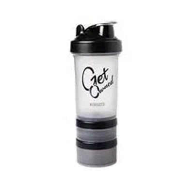 Premium 500ML Plastic Protein Powder Shaker Bottle – Three-Layer Portable Water Bottle with Large Capacity – Exercise Stirring Cup for Gym & Fitness – Black/Grey