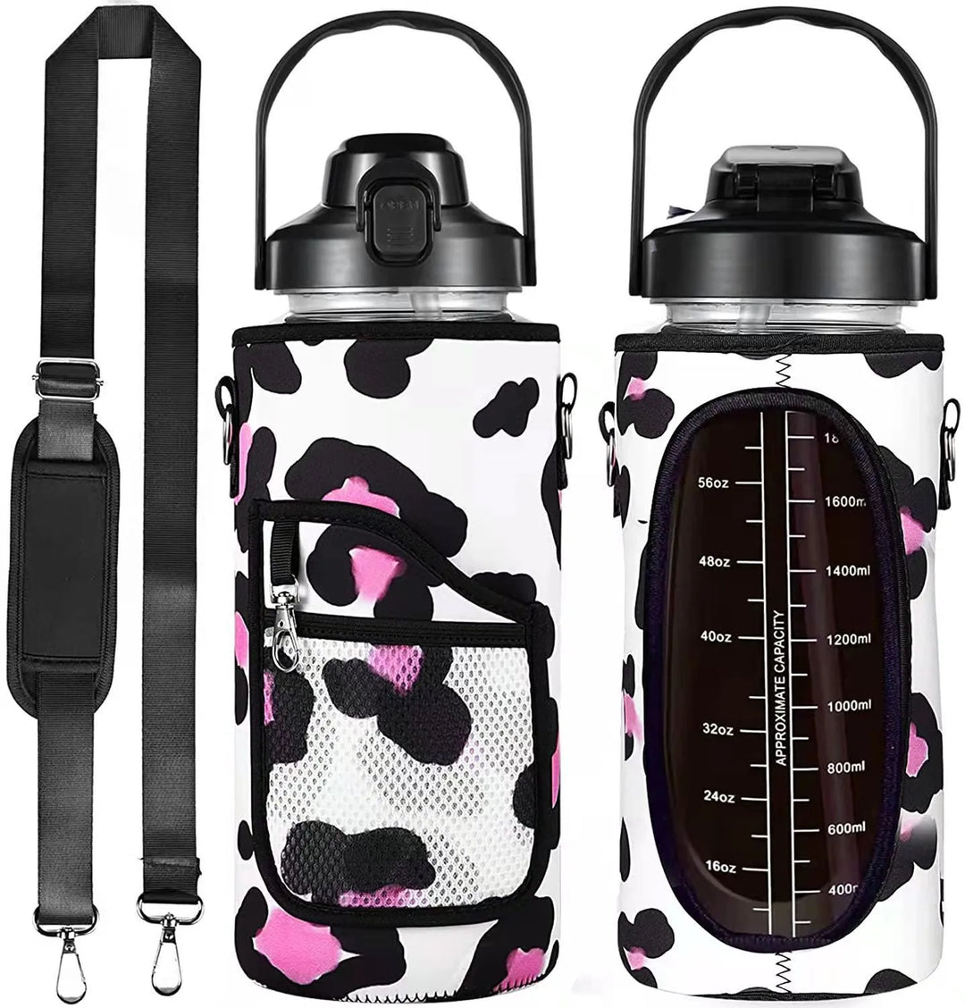 Premium 2L Water Bottle Sleeve with Pop-Up Straw – Leakproof Half Gallon Jug, Insulated Holder, Storage Pockets for Phone,  