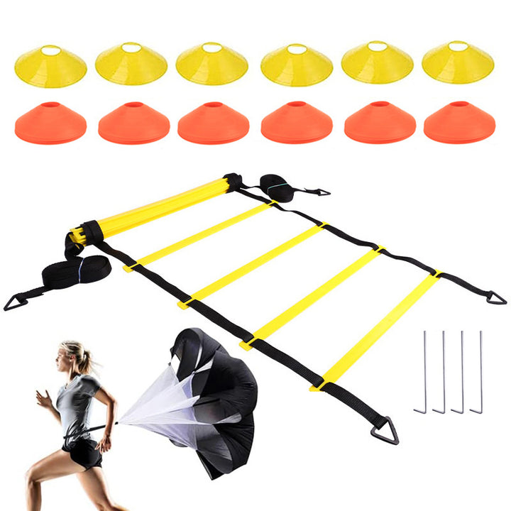 Premium Agility Training Kit for Football & Soccer – Speed Ladder, Balance Disc Cones, Chute Running Umbrella, Stakes &