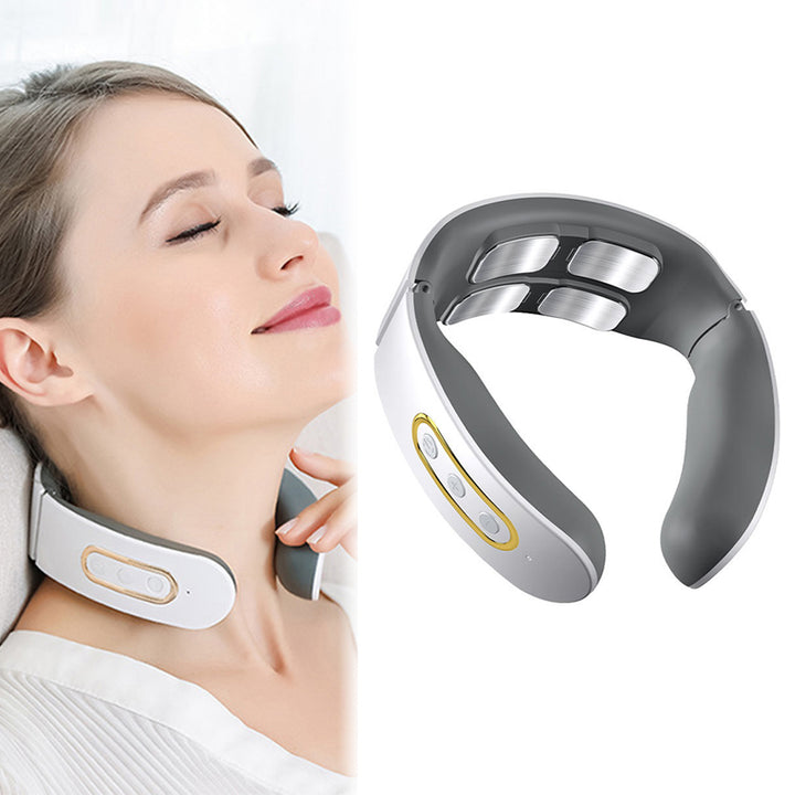 High-Quality Portable Electric Neck Massager with Pulse Back Relief - 6 Modes, Voice Broadcast, Heating & Kneading Therapy 