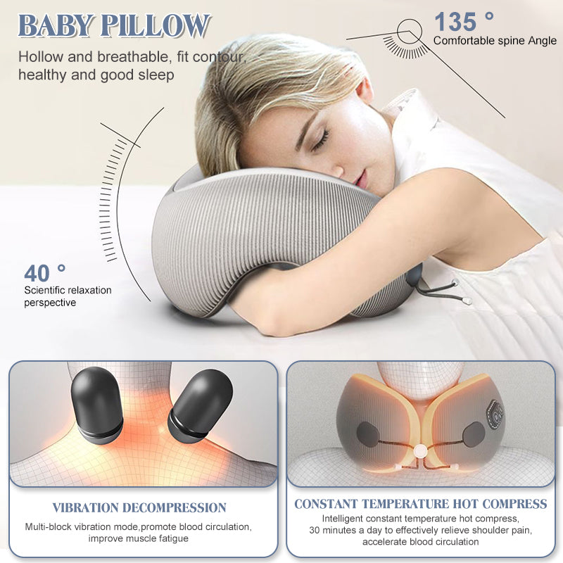 Premium U-Shaped Travel Pillow – Heated Massage Memory Foam Neck Pillow for Airplanes, Ergonomic Design for Pain Relief