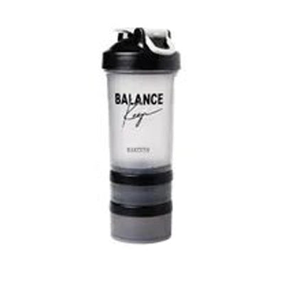 Premium 500ML Plastic Protein Powder Shaker Bottle – Three-Layer Portable Water Bottle with Large Capacity – Exercise Stirring Cup for Gym & Fitness – Black/Grey