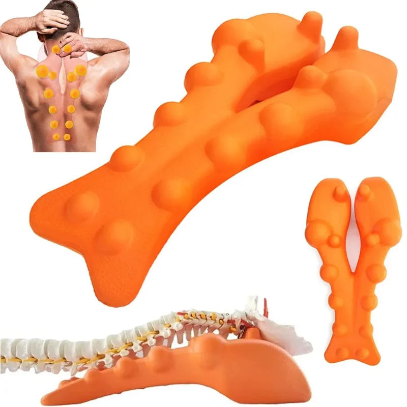 Premium Neck & Back Stretching Device for Spine Alignment, Cervical & Lumbar Traction, Silicone Massage Board for Pain 