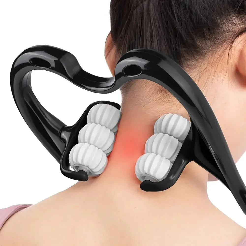 Premium Neck and Shoulder Massager with 6-Ball Trigger Point Roller, Deep Tissue Shiatsu Manual Self-Massage Tool for Muscle 