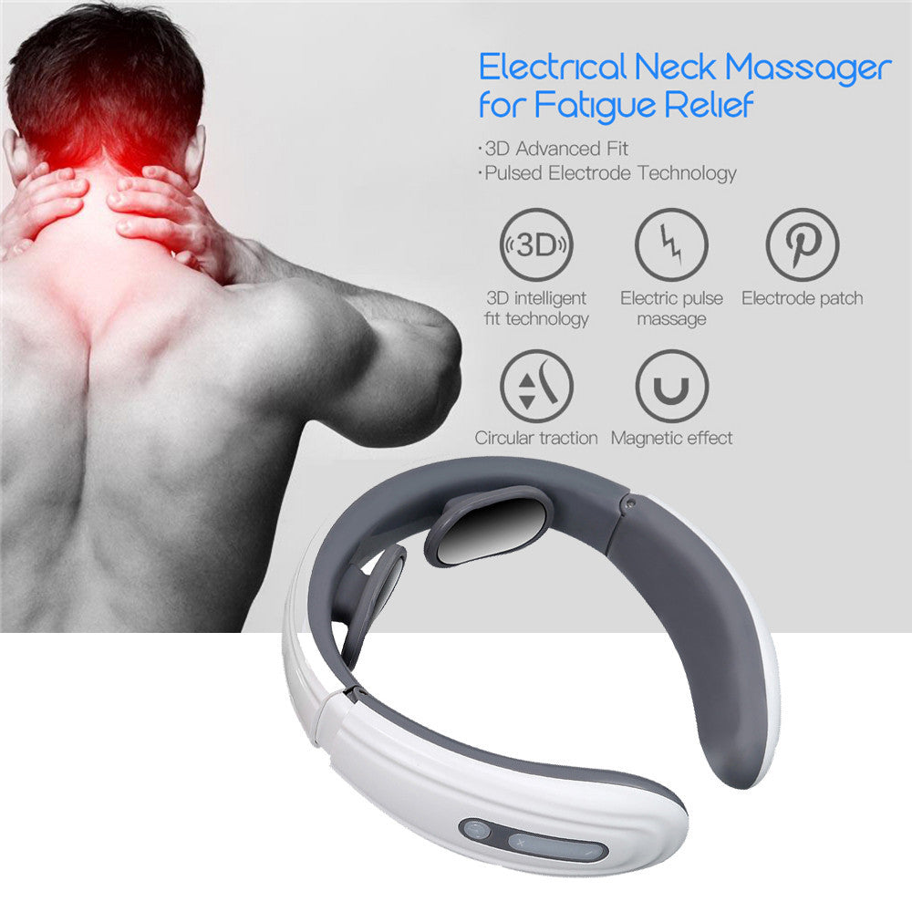 High-Quality Portable Electric Neck Massager with Pulse Back Relief - 6 Modes, Voice Broadcast, Heating & Kneading Therapy 