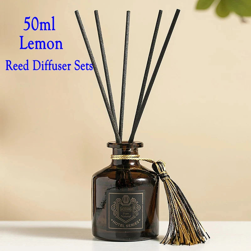 Luxury 50ml Reed Diffuser Set – Home, Hotel, Bathroom Air Freshener, Rattan Aromatherapy Glass Diffuser, Long-Lasting Home 