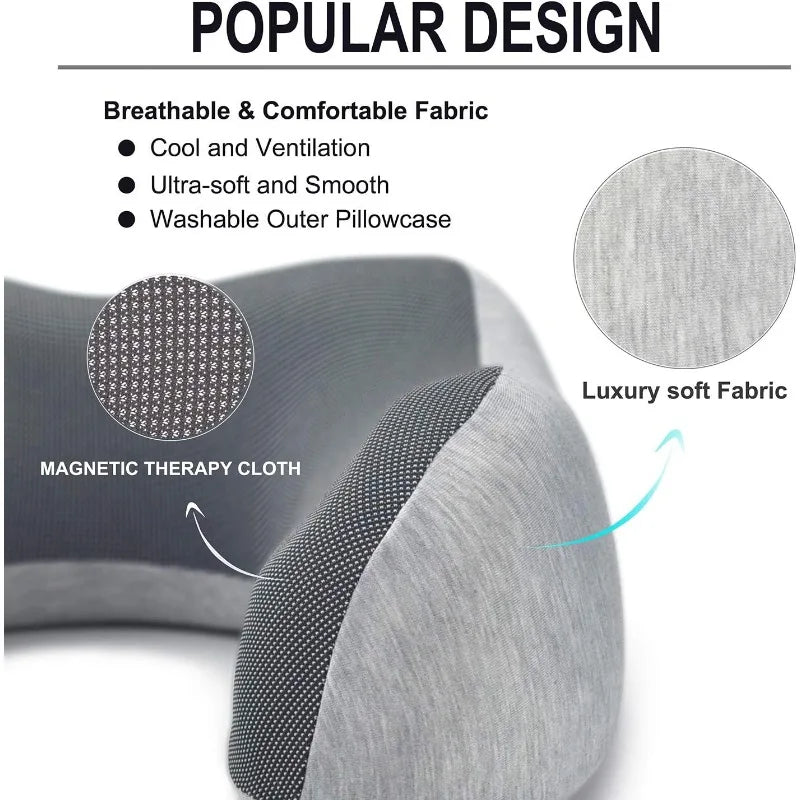 Premium U-Shaped Travel Pillow – Heated Massage Memory Foam Neck Pillow for Airplanes, Ergonomic Design for Pain Relief