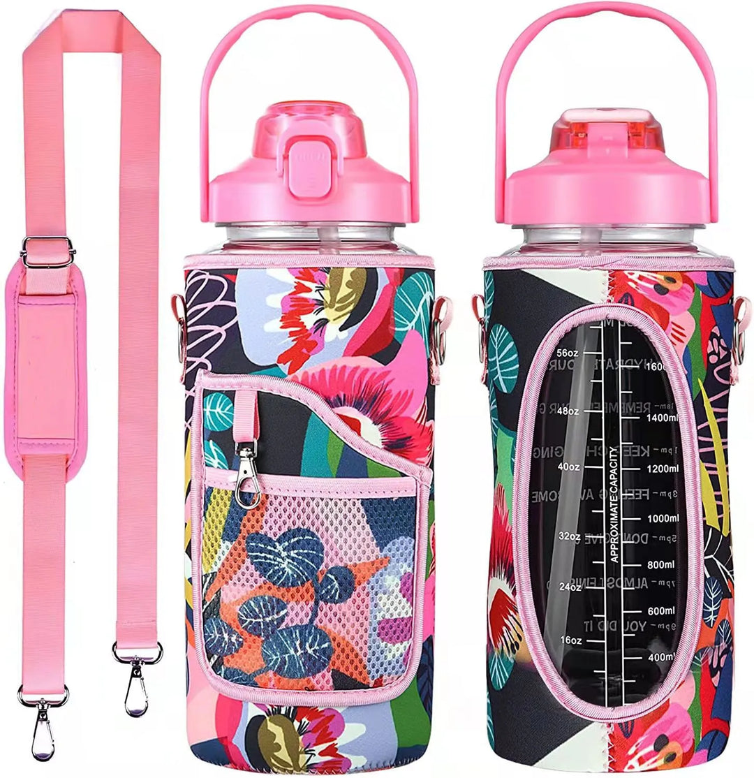 Premium 2L Water Bottle Sleeve with Pop-Up Straw – Leakproof Half Gallon Jug, Insulated Holder, Storage Pockets for Phone,  