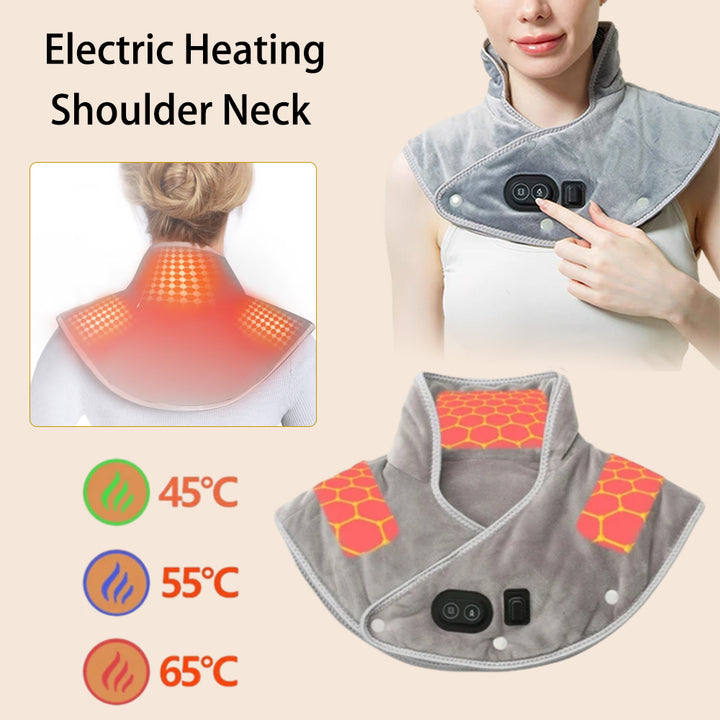 Luxury Electric Heating Shoulder and Neck Pad Massager with 3-Heat Levels, USB-Powered Hot Compress Shawl for Cervical, Back 