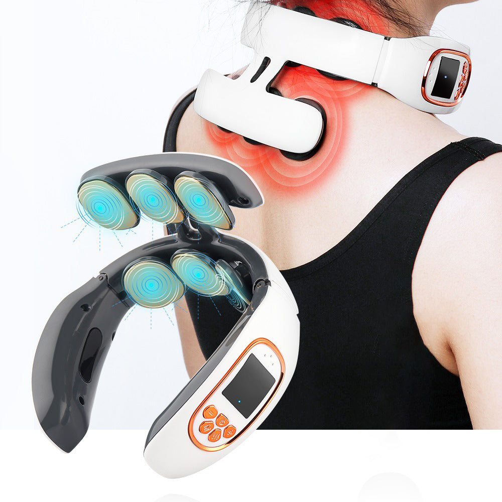 High-Quality 6-Head Cervical Massager with Electric Pulse, Intelligent Neck & Shoulder Massage, Portable Heated Neck 