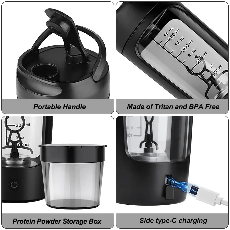 Premium Electric Protein Shaker Bottle – 650ml USB Rechargeable Mixer for Smooth Protein & Milkshakes – Automatic Stirring