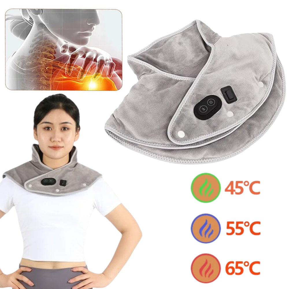 Luxury Electric Heating Shoulder and Neck Pad Massager with 3-Heat Levels, USB-Powered Hot Compress Shawl for Cervical, Back 