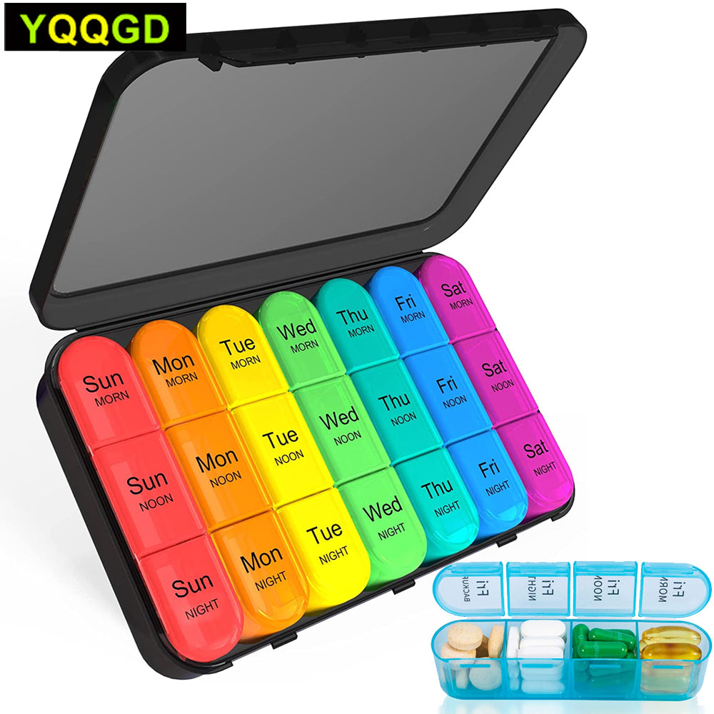 Premium Weekly Pill Organizer – 3 Times a Day, 7-Day Pill Box, 21 Grids for Medicine, Vitamins, Supplements, Travel-Friendly,