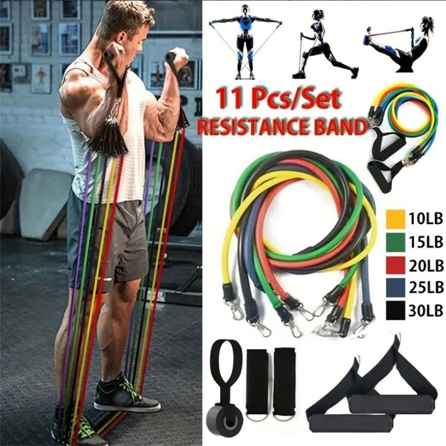 Premium 11pcs TPE Resistance Bands Set – Includes Door Anchor, Handles, Leg Ankle Straps, Carry Bag for Home Gym, Full Body 