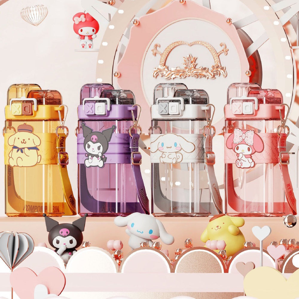 Premium Sanrio Cartoon Water Bottle – 520ML Double Drink Cup – Large Capacity Plastic Bottle for Students – Featuring Melody