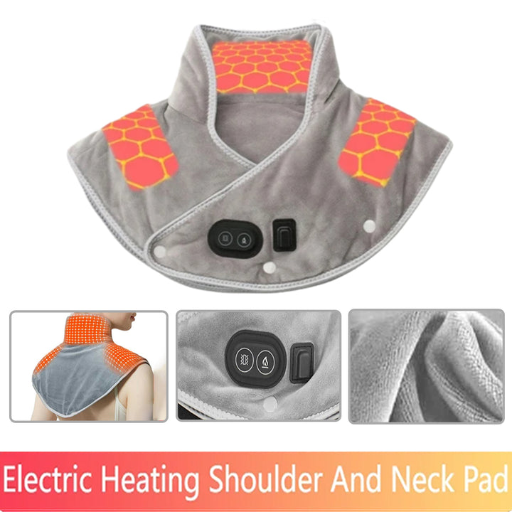 Luxury Electric Heating Shoulder and Neck Pad Massager with 3-Heat Levels, USB-Powered Hot Compress Shawl for Cervical, Back 