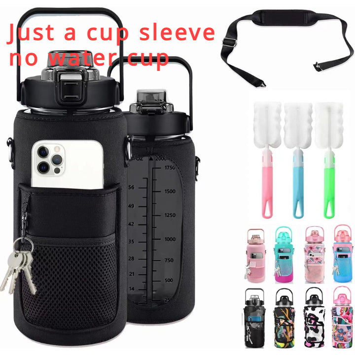 Premium 2L Water Bottle Sleeve with Pop-Up Straw – Leakproof Half Gallon Jug, Insulated Holder, Storage Pockets for Phone,  