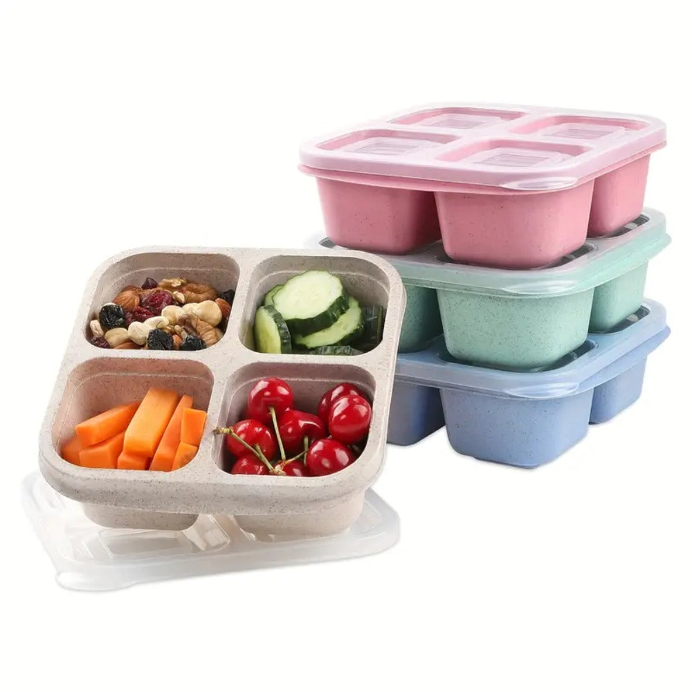 Premium Reusable 4-Grid Snack Containers – Portable Meal Prep Lunch Box, Leak-Proof, Large Capacity, Multi-Compartment 