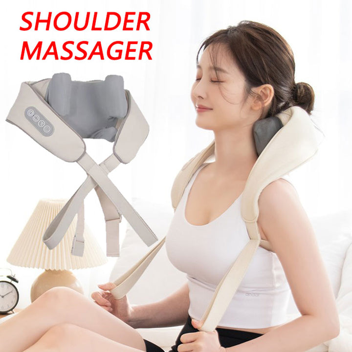 Luxury Neck and Shoulder Massager with Heat, Deep Tissue Shiatsu Kneading for Pain Relief, Electric Rechargeable Massage