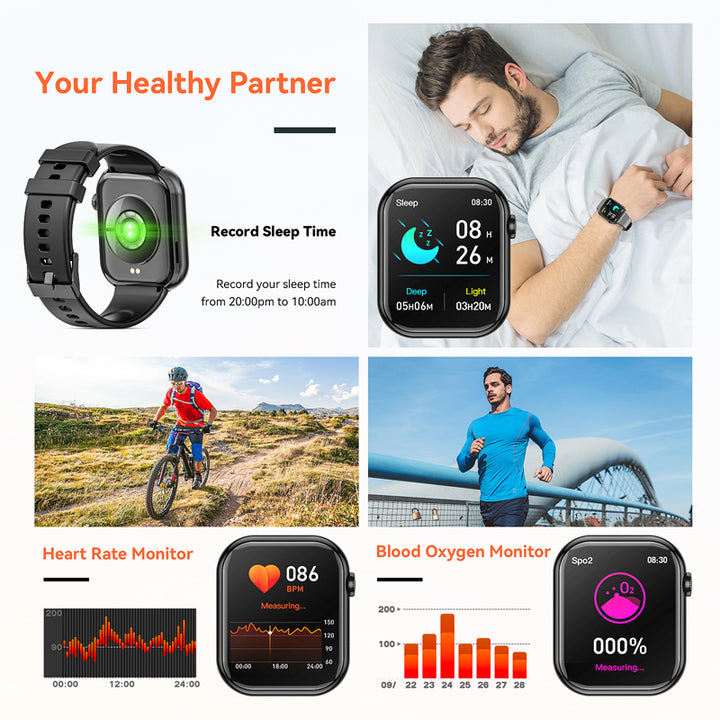 Premium Smartwatch for Men & Women – 1.85" HD Screen, Bluetooth Call, Sports Mode, Heart Rate, Blood Pressure Monitoring,