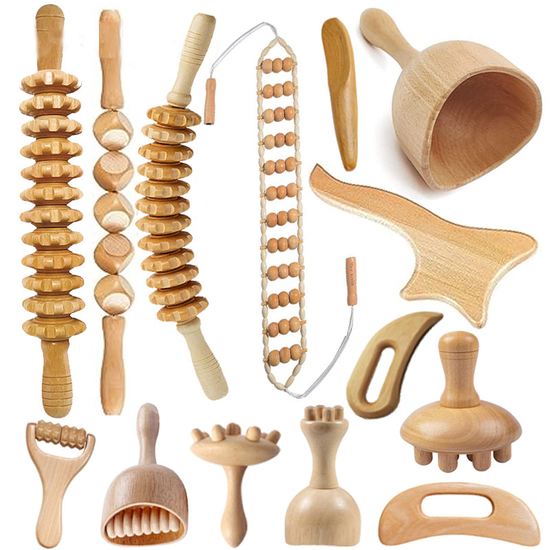 Premium Wood Therapy Massage Tools Set for Body Shaping, Anti-Cellulite, Lymphatic Drainage, Ergonomic Massage Rollers