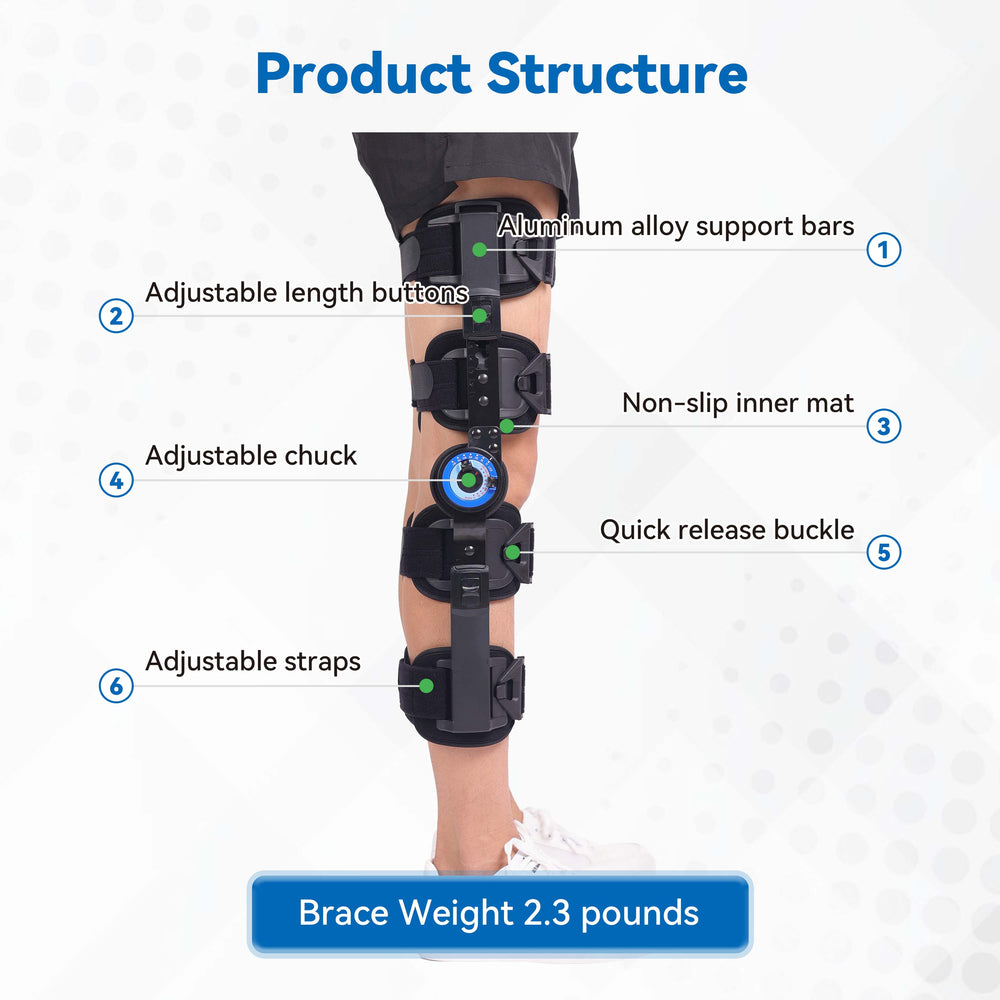 Premium Hinged ROM Knee Brace | Adjustable Post-Op Immobilizer for ACL, MCL, PCL Injury Support | Tool-Free Length Adjustment